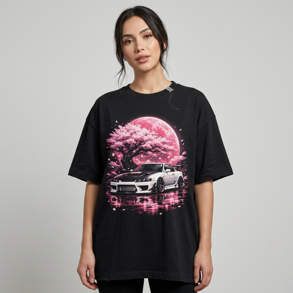 Midnight Sakura Drift Tee | JDM Cherry Blossom Car Graphic Shirt