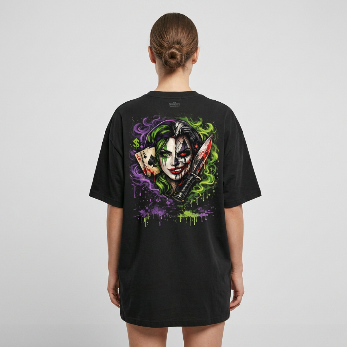 Chaos Queen Split Face Tee – Oversized Anime Graphic Shirt