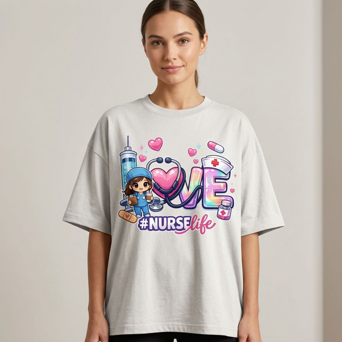 Love Nurse Life Graphic Tee – Cute Kawaii Nursing Shirt