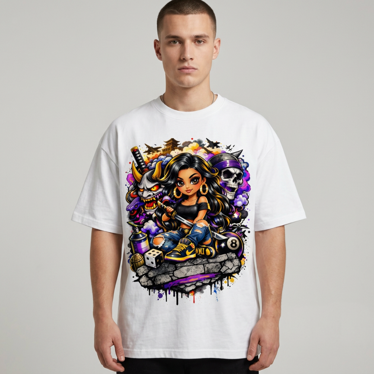 Oni Street Queen Tee | Anime Graffiti Graphic Shirt