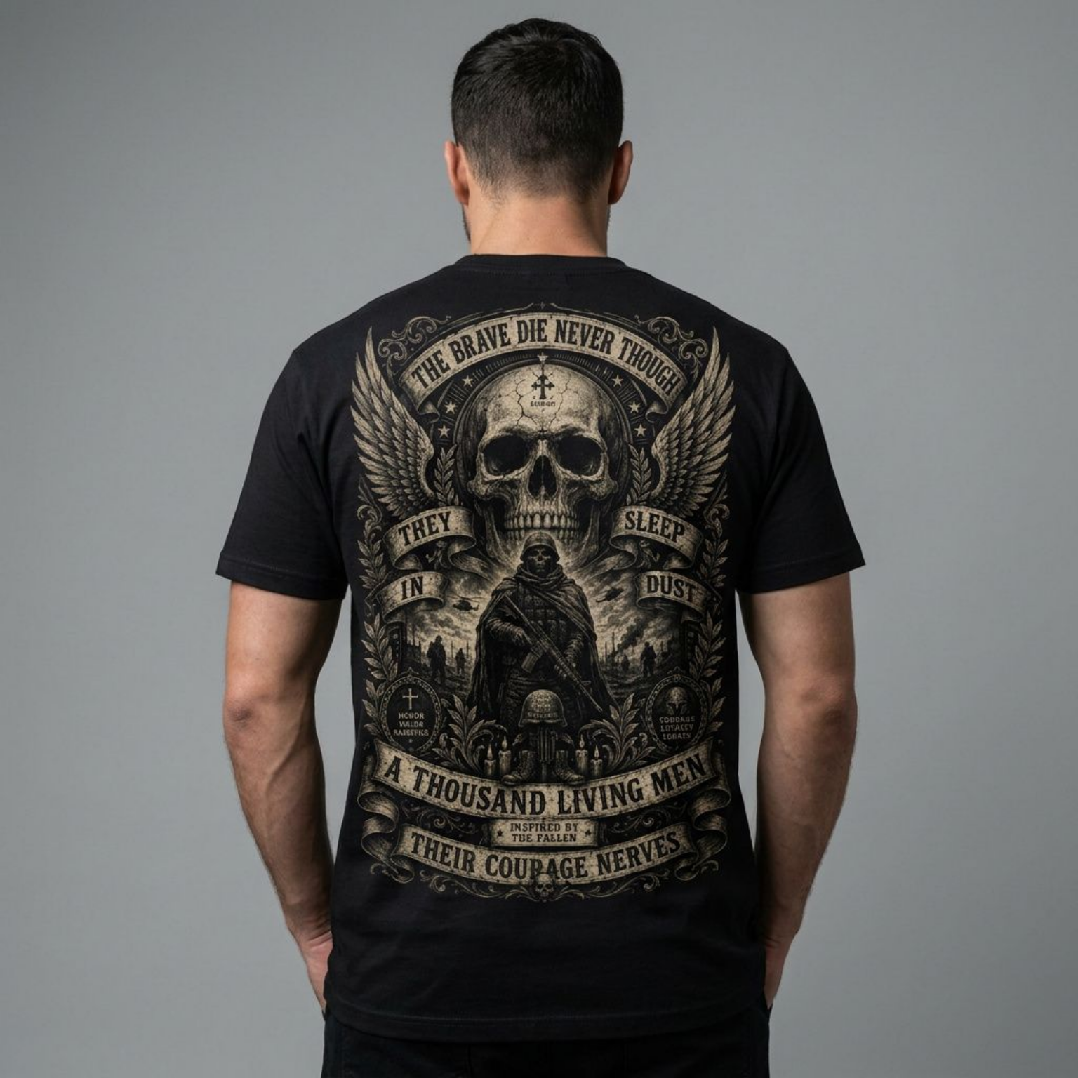The Brave Die Never Though They Sleep in Dust Veteran Memorial Graphic Tee